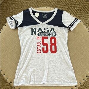 Blue 84 White and Blue NASA Kennedy Space Center Graphic Fitted Jersey T